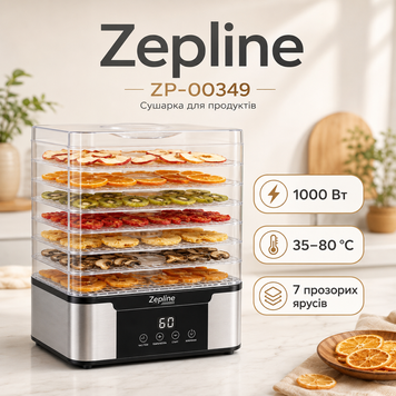 Сушарка для овочів, фруктів, м'яса та риби Zepline ZP-00349, 1000 Вт, 7 ярусів ZP-00349 фото