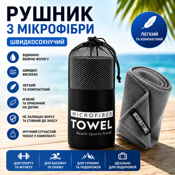Швидкозасихаючий рушник з мікрофібри / Рушник для спорту, походів та подорожей 26X-24 26X24 фото
